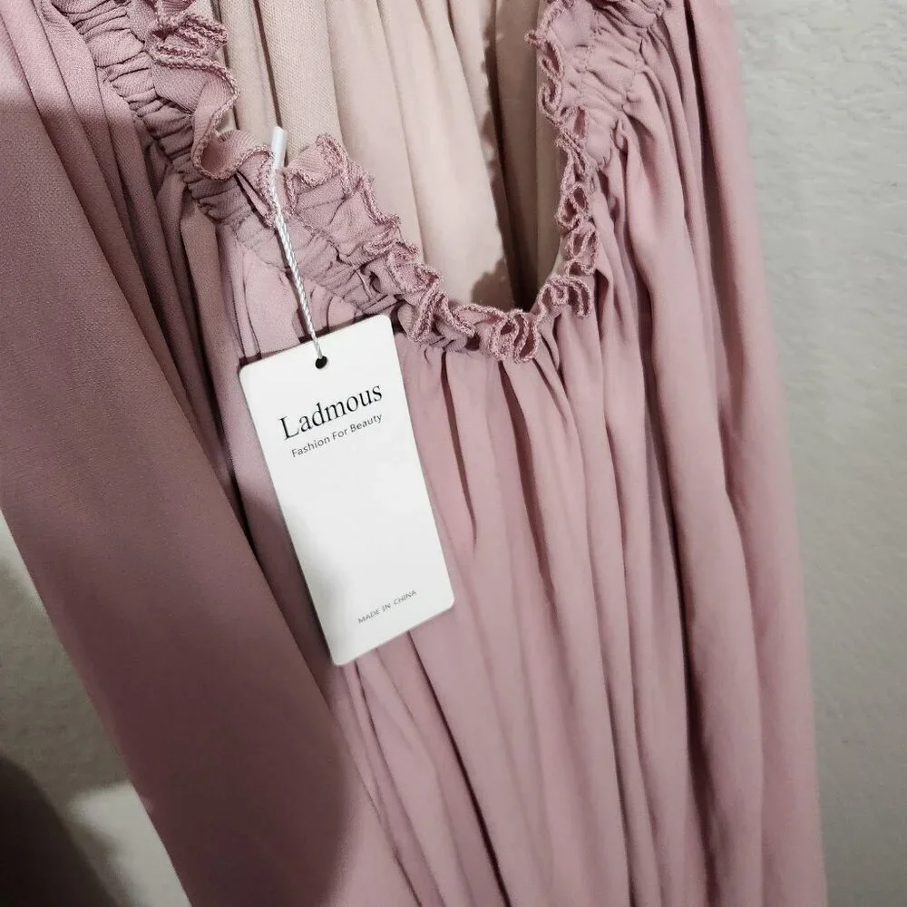 LadMous Maxi Dress Womens Small Pink Sleeveless Lace Bodice Formal Gown NWT
